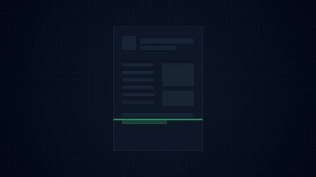 Animated green laser scanning a digital ai document on a dark background