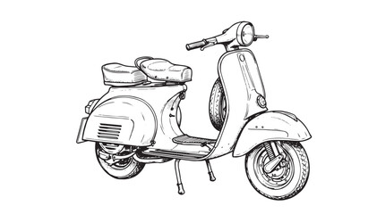 Vintage motor scooter line art illustration, classic retro moped vector drawing, hand drawn Italian style motorcycle sketch isolated on White Background © Iram
