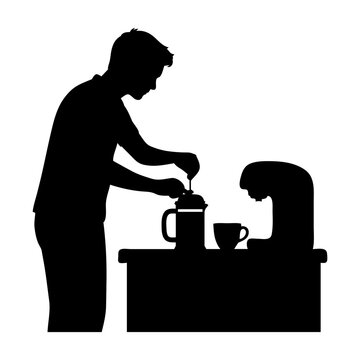 Person Making French Press Coffee at Kitchen Counter