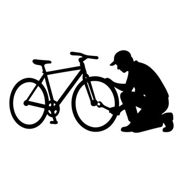 Bicycle Mechanic Repairing Bike with Hand Tool