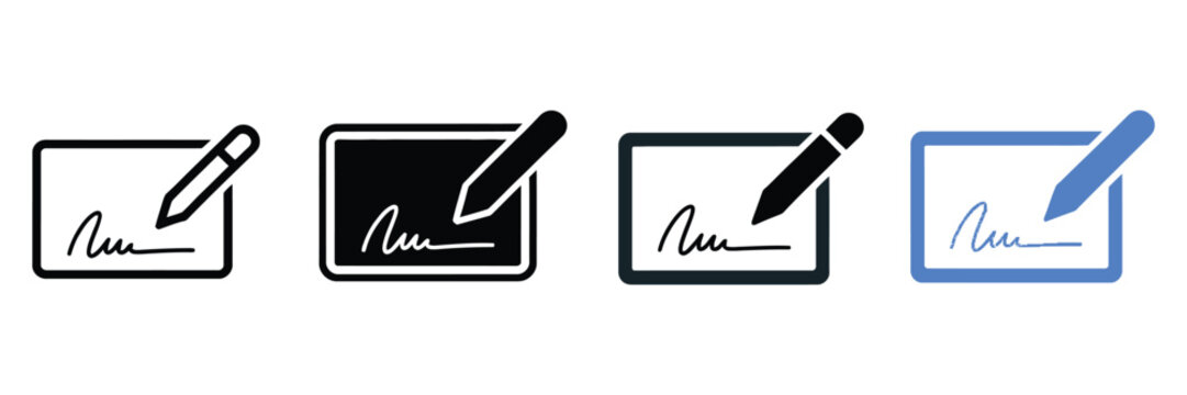 e signature icon set, electronic signature, document signing and approval vector