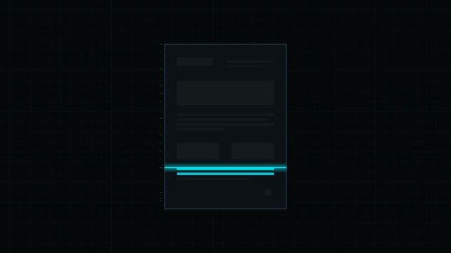 Animated cyan laser scanning a digital ai document on a dark grid
