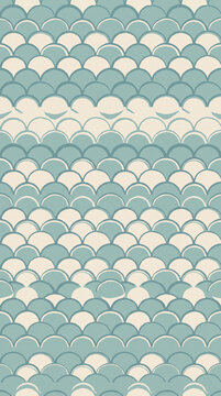 Elegant seamless pattern featuring hand drawn fish scale motifs in soft sage green and cream tones for sophisticated textile design wallpaper backgrounds and creative branding projects