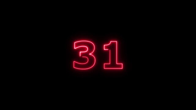 Abstract beautiful red neon business counting number 31 icon conceptual background 4k animation.