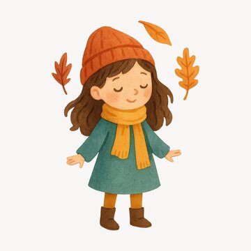 Cozy autumn child illustration