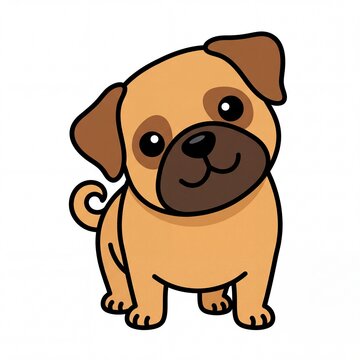 Cute Cartoon Pug Puppy Tilting Its Head with Curiosity