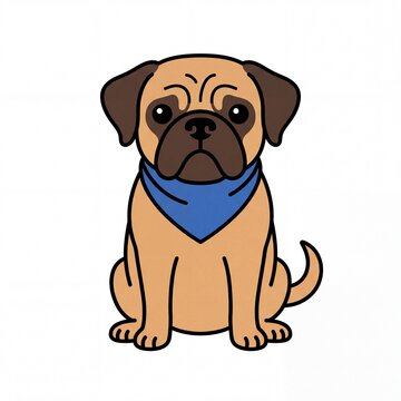 Cute Puggle Dog Wearing Blue Bandana Sitting Down