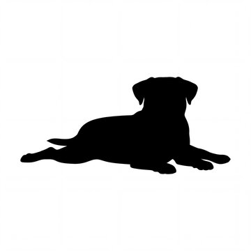 Black Silhouette of a Puggle Dog Relaxing on White Background