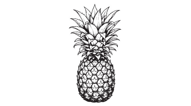 Vintage pineapple sketch vector, hand drawn tropical fruit illustration, black and white botanical engraving, exotic food icon isolated on White Background
