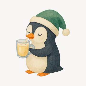 Penguin sipping hot drink