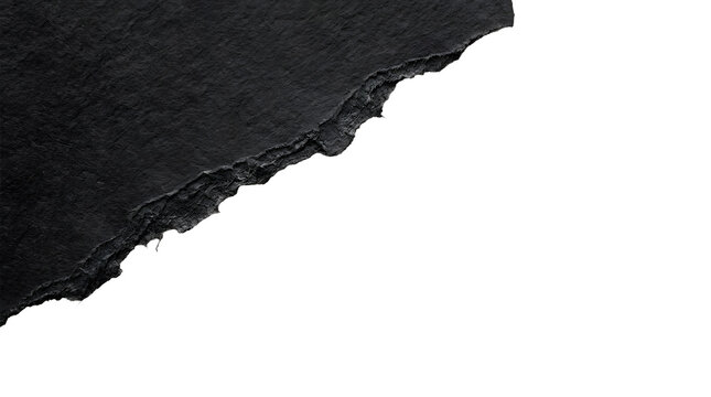 Black torn paper strip rests diagonally across the upper corner against a clean transparent background.