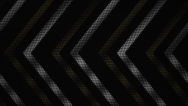 Animated color shifting halftone chevron arrows on a dark background