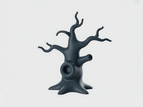 3D Cartoonish Minimalist Dead Tree Isolated on White Background