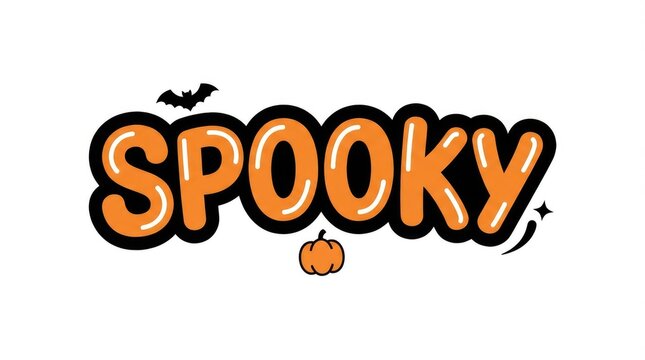 A delightfully spooky halloween illustration featuring the word 'spooky' with a charming pumpkin and bat accent