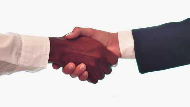 men shake hands for the conclusion of the contract. ll people are equal togetherness symbol, close-up video, 4K