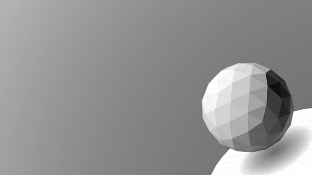 Perfect infinite loop of a white, faceted 3D sphere slowly rotating on a clean, neutral grey gradient. Floating dust particles create a calm, quiet, and elegant atmosphere for corporate, tech,