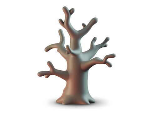 3D Cartoonish Minimalist Dead Tree Isolated on White Background
