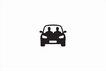 Obraz premium Car with driver and passenger icon in solid black style. Vector illustration for carpooling, ride sharing, and taxi service concept.