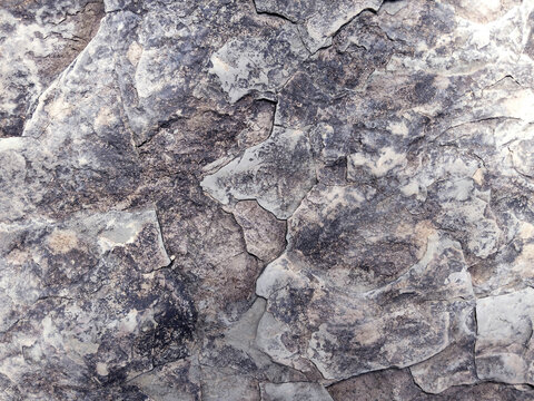 Cracked slate stone surface texture background. Grey weathered rock with flaky layers and abstract rough patterns for backdrop.