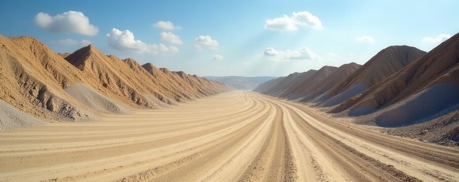 Vast stockyard, sand, pebbles, aggregates, Le Havre , daytime, pebbles