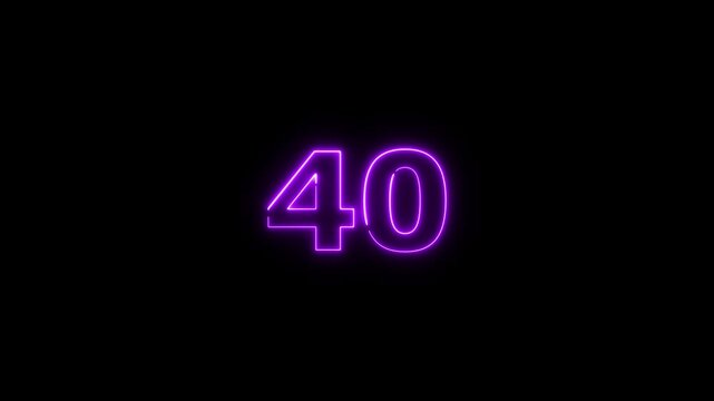 Abstract beautiful purple neon business counting number 40 icon conceptual background 4k animation.