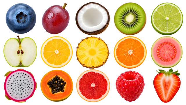 Assorted Fresh Fruit Slices Collection Isolated on Transparent Background
