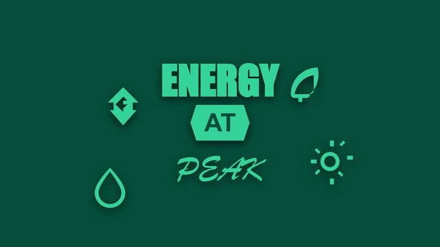 Energy at peak motion graphic featuring animated renewable power icons glowing against a dark professional background for corporate video presentation