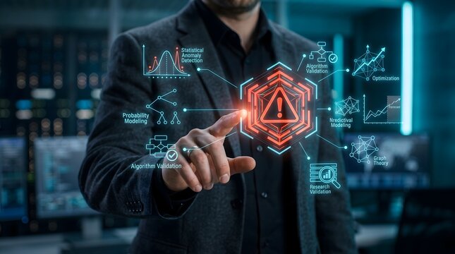 Businessman interacting with digital anomaly detection interface