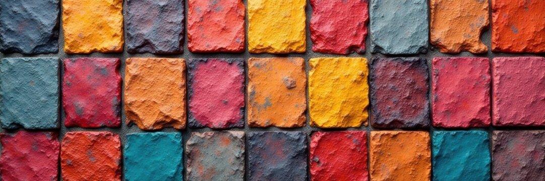 Textured stone tiles form a vibrant patchwork , floor, colorful tiles, patchwork stone tile