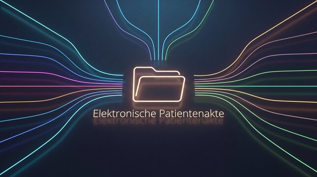 Elektronische Patientenakte als leuchtendes Symbol im Datennetzwerk