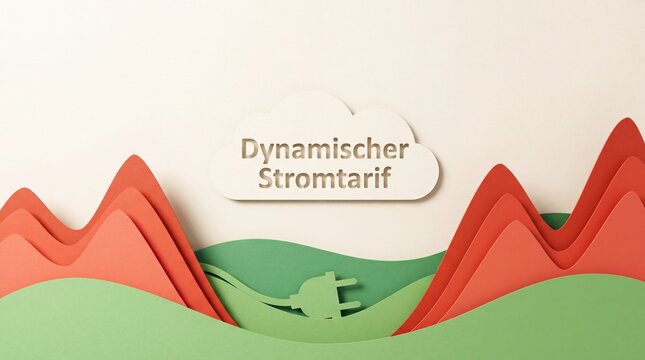 Dynamischer Stromtarif zeigt Preiskurve als Papierlandschaft mit Stecker
