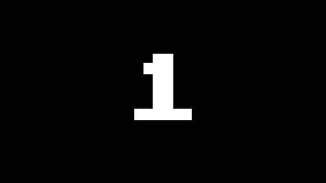 Digital pixel number countdown animation displaying bright graphic symbols for modern electronic media content in high definition motion video footage