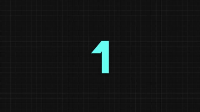 Countdown clock animation featuring shifting numerical values four three and two displayed in vibrant cyan and dark grey motion footage
