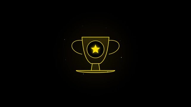 Minimalist golden trophy icon with a glowing star symbol on a dark black background