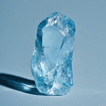 A blue topaz crystal shows off its shine in soft light with no distractions around it. The clear details create an appealing focus.