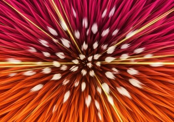 Obraz premium Abstract radial burst background, with radiating red, and orange fiber-like, textures, white highlights, and golden light, streaks, digital