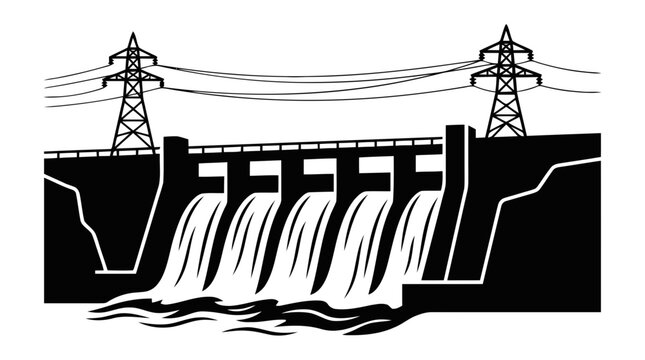 Vector illustration of hydroelectric dam power plant icon on a transparent background