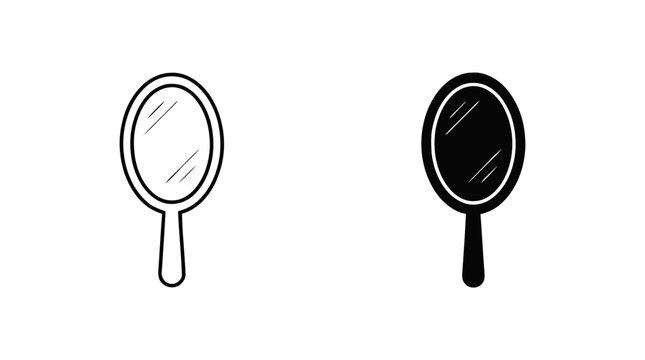 Vector illustration of hand mirror icons in outline and solid styles on a transparent background