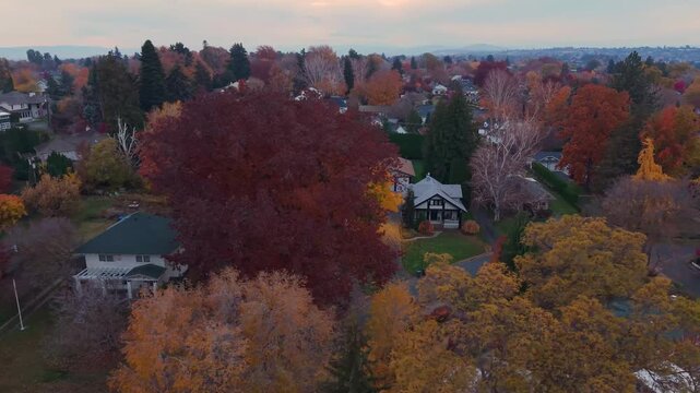 Yakima Washington Autumn Residential Neighborhood Aerial Pan
