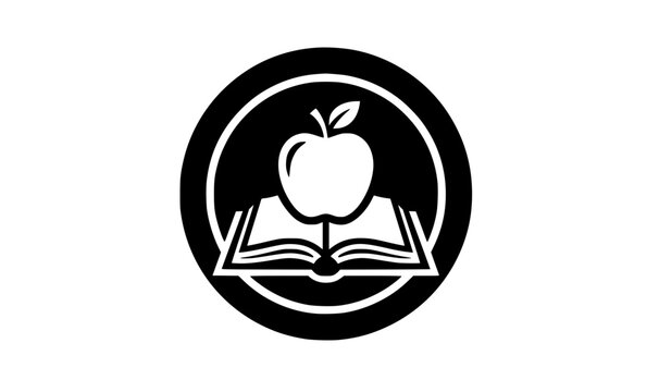 Premium apple book badge logo design academic education emblem vector icon