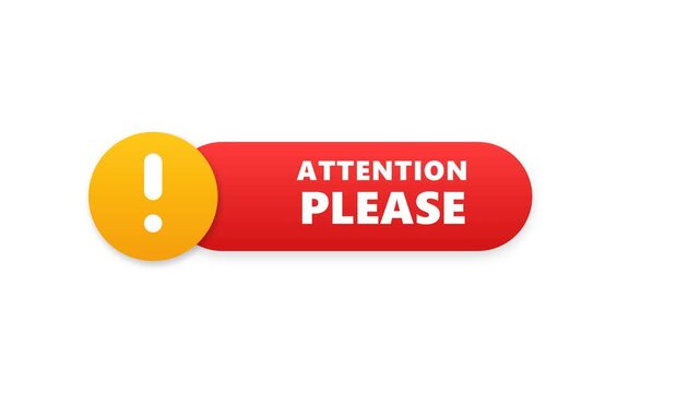 Attention Please red banner with exclamation mark icon isolated on white background