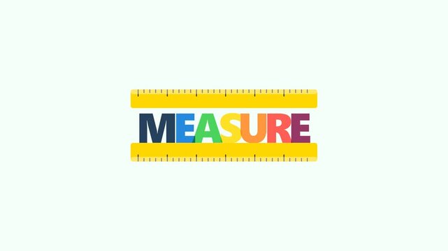 Measure colorful word text animation with yellow ruler branding for educational concept video clip on white background for creative design