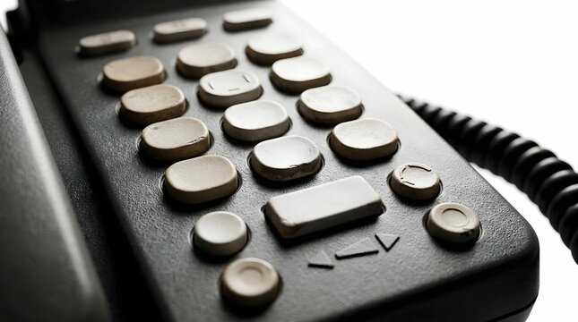 Close up view of vintage black office landline telephone keypad