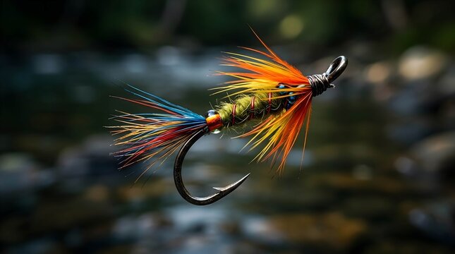 Colorful artificial fly lure for river angling with metal hook