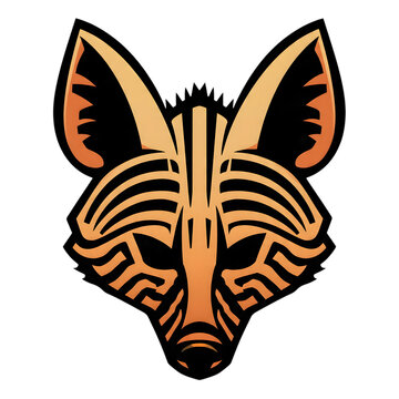 Fox head vector illustration features abstract tribal patterns in warm orange and black colors.