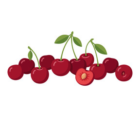 Obraz premium Fresh European Cherries – Ripe Red Summer Orchard Fruit Vector