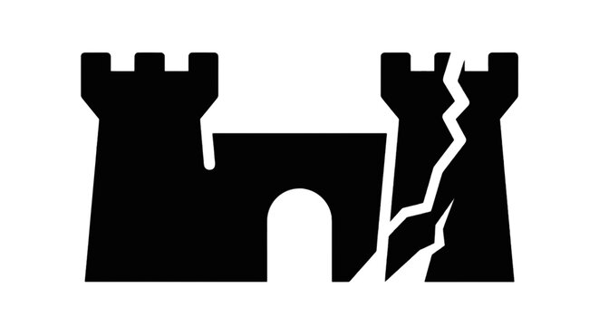 Vector illustration of broken castle fortress icon representing security breach on a transparent background