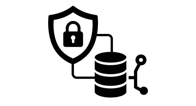 Vector illustration of database security shield icon on a transparent background