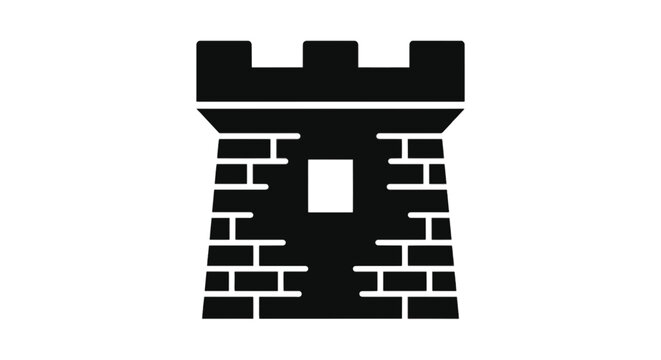 Vector illustration of black silhouette icon of a stone castle tower on a transparent background