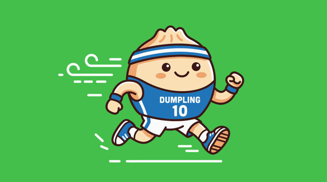 Cute Athletic Dumpling Character Running Fast Mascot Illustration for Sports and Fitness